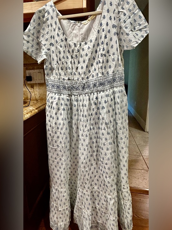 eshakti Dresses & Skirts - eShakti Cotton Dress NWOT blue Indian floral block print maxi voile-lined 16w